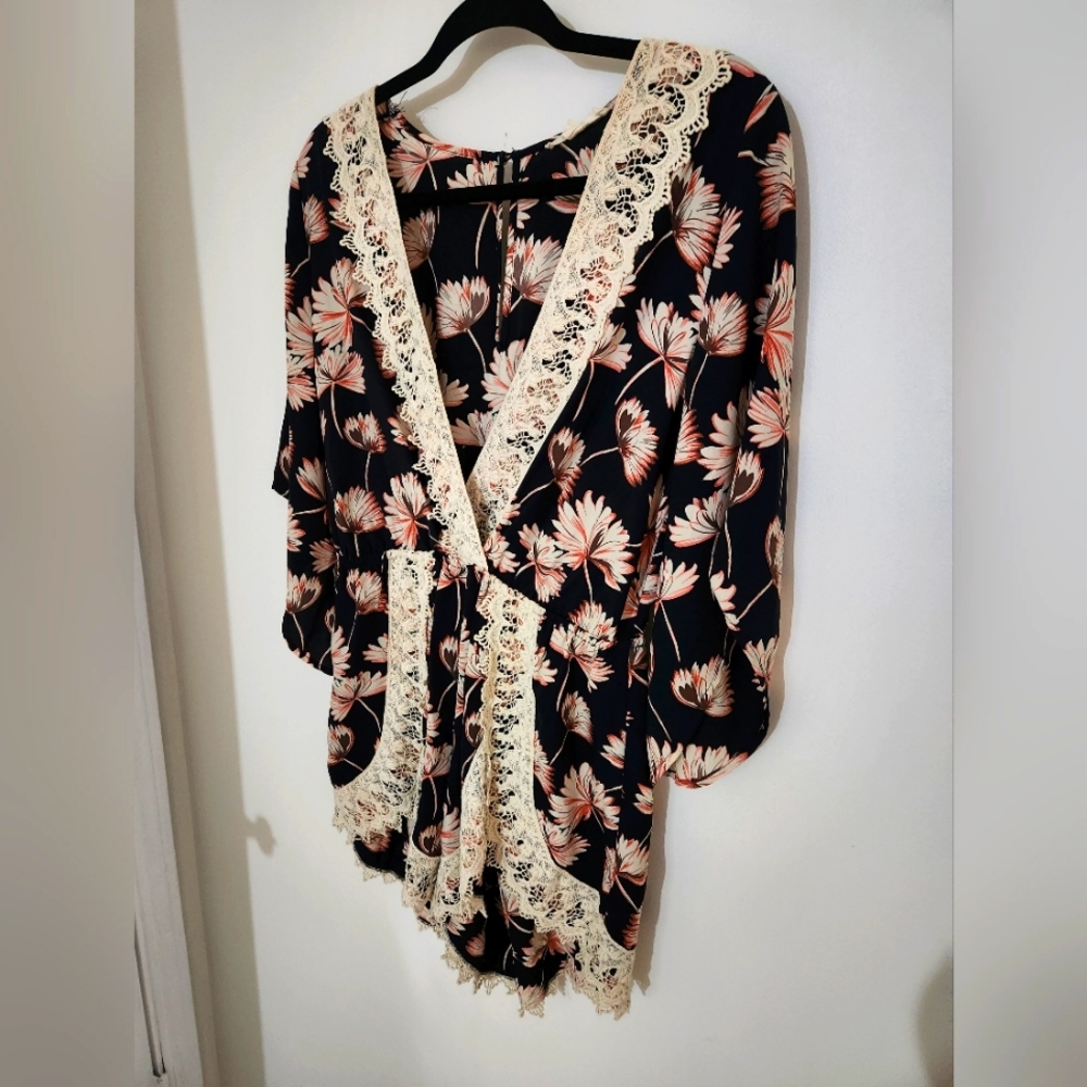 Floral Lace Trim Romper